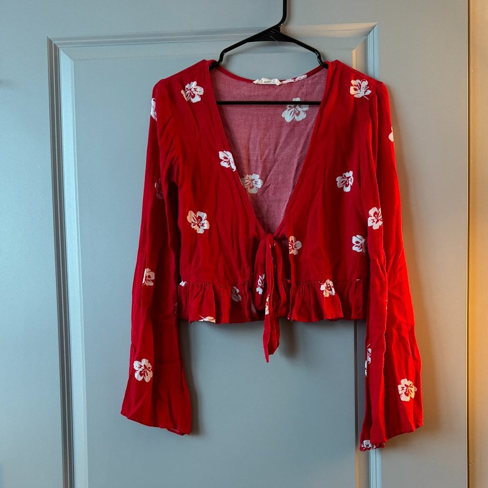 LA Hearts Floral Tie-Front Shirt